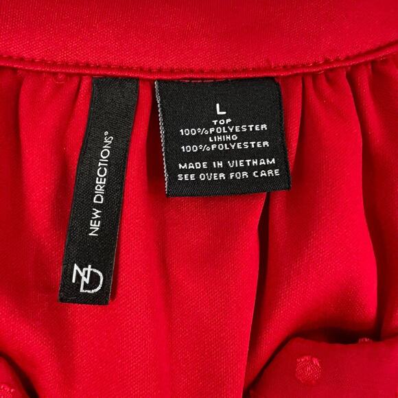 New Directions Red Slit Sleeve Blouse Size L Swiss Dots Polyester Chiffon Lined - Picture 3 of 4